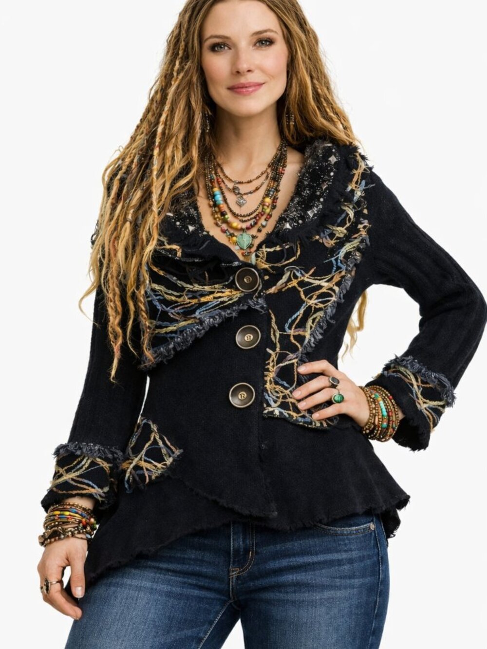 Roz & Ali Boho PM Black Asymmetric Cardigan